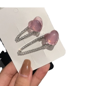 Lot de barrettes à cheveux avec cœur rose en strass et cristaux argentés brillants