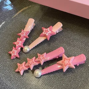 Süße Rosa Stern Künstliche Perle Entenschnabel Haarspange Metall Süß Y2K Seitenclip Für Damen Mädchen Mode Haarschmuck