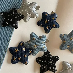 Lot de barrettes étoile Y2K en denim et paillettes avec pinces bec de canard en métal