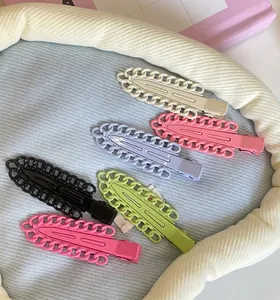 Set of 5 candy-colored chain-link duckbill hair clips in pink green and purple colors