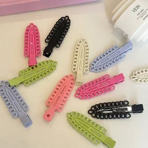 Pastel candy color metal chain duckbill hair clips for women in macaron shades