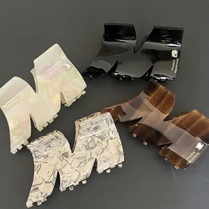 Fermaglio per Capelli a Squalo in Acetato con Strass Stile Francese Fatto a Mano Pinza a M Grande per Donna Accessori Moda