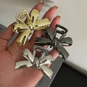 Elegant Metal Bowknot Hair Claw Clip Minimalist Small Gold Silver Hair Catch For Women Cute Summer Headwear Styling Accessory