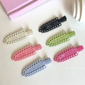 Candy Color Metal Chain Duckbill Hair Clips For Women Hollow Out No Trace Makeup Hairpins Non-Slip Side Bangs Clip Hair Accessories