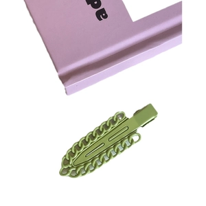 Avocado green metal hair clip with chain edge design for women minimalist hair accessory