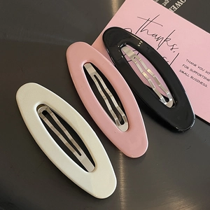 Lot de 3 grandes barrettes ovales BB en blanc, rose et noir pour filles et femmes