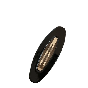 Barrette BB ovale noire brillante pour femme avec fermeture métallique minimaliste