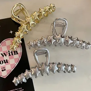 Pinza per Capelli Y2K in Metallo a Stella per Donna Argento Opaco Grande Pinza Squalo Geometrica Accessorio per Capelli