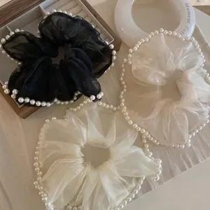 Chouchou en Maille de Künstliche Perles de Style Français Élégant Élastique en Organza Fait à la Main avec Künstliche Perles de Culture pour Femme Accessoires Cheveux