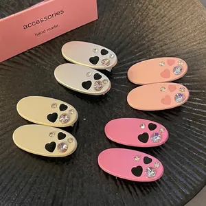 Sweet Heart Rhinestone Oval Hair Clip For Women Y2K Alloy Metal Duckbill Clips Side Bangs Clip Hair Accessories Gift