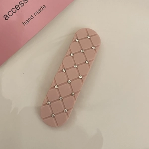 Pink matte rhinestone duckbill hair clip with elegant quilted pattern design