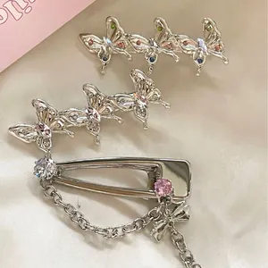 Pince à Cheveux Papillon en Strass Clip Bec de Canard en Métal Élégante Épingle à Cheveux à Frange Chaîne Mode Femme