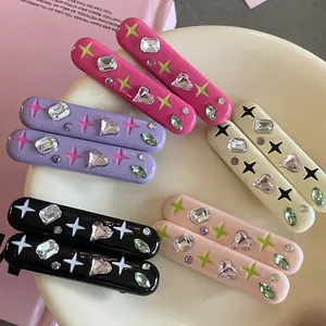 Y2K Colorful Resin Rhinestone Hair Clips With Star Pattern Candy Color Geometric Bangs Side Clip For Women Girls Hair Accessories
