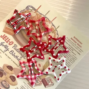 Cute Y2K Star Hair Clip For Women Kids Red White Gingham Polka Dot Pattern Geometric Handmade Plastic BB Clip Hairpin