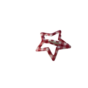 Sweet Y2K red and white checkered star hair clip with smooth finish on white background