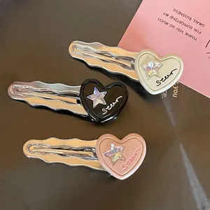 Barrette à Cheveux en Alliage Cœur Rose avec Strass Style Fille Douce et Cool Pince Bec de Canard en Vague Argentée Mode