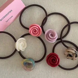 Korean Style Acetate Rose Flower Elastic Hair Ties Leopard Print Handmade Hair Bands Fashion Hair Accessories For Women