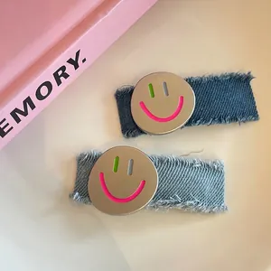 Denim Fabric Smiley Face Hair Clip Frayed Edge Sweet Cool BB Clip For Women Fashion Bangs Side Clip Hair Accessories