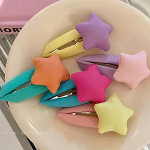 Barrettes à cheveux en tissu en forme d'étoile aux couleurs macaron en plat