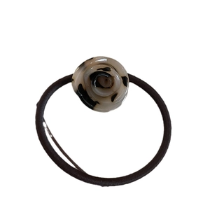 French retro acetate rose flower hair tie with tortoise shell pattern on elastic band