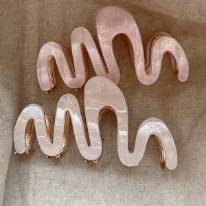 Elegant Acetate Wavy Hair Claw Clip Large Marble Texture Shark Clip Handmade Hair Accessories For Women Daily Bun Styling