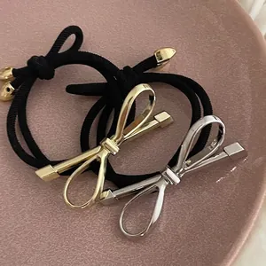 Metal Alloy Bowknot Elastic Hair Tie High Ponytail Holder Strong Stretch For Women Daily Commute Hair Accessories