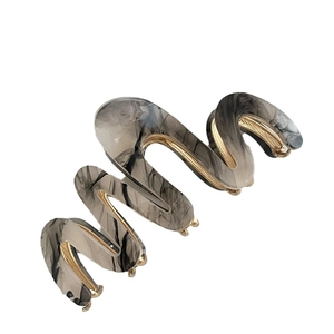 Elegant grey marble acetic acid S-shaped hair claw clip with golden metal support