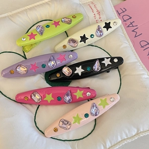 Y2K dopamine style colorful rhinestone hair clips set with stars in six vibrant colors