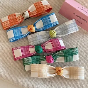 Pince à Cheveux Nœud Papillon à Carreaux Fait Main Barrette Latérale en Ruban de Tissu Doux Coréen pour Femmes Filles Accessoires Cheveux