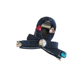 Denim bow hair claw clip with colorful heart rhinestones for women, sweet girl style