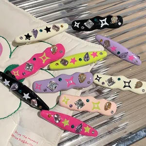 Y2K Dopamine Style Rhinestone Metal Hair Clip Colorful Wave Geometric Star Design Sweet Cool Hair Accessories For Women