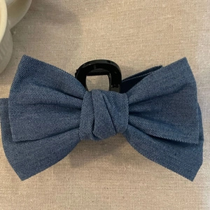 Denim bow hair claw clip in navy blue for thick hair hair accessories for women