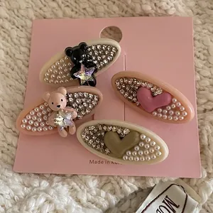 Pince à Cheveux Exquise en Alliage de Künstliche Perles d'Imitation Strass Élégante Coeur Ours Ovale Pince à Frange Coiffe de Mode Femme