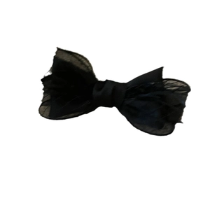 Elegant black layered mesh bow hair clip with satin center for women and girls