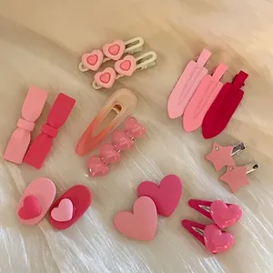 Set Barrettes Cheveux Roses Étoiles Coeurs Femmes Mignons Épingles Acrylique Dégradé Doux Accessoires Cheveux Coiffe Cadeau