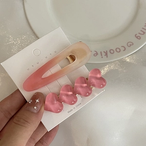 Lot de barrettes à cheveux roses cœur et goutte d'eau sur carte pour coiffure féminine