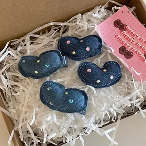 Barrettes à cheveux Y2K en denim en forme de cœur avec strass dans un coffret cadeau