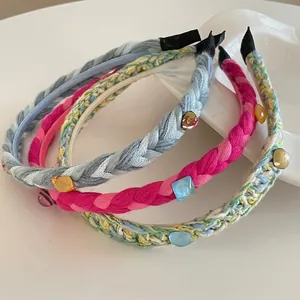 Handmade Braided Woolen Fabric Headband Geometric Stones High Top Hair Band For Women Daily Commuting Fashion Hair Accessory
