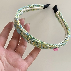 Handmade woven headband with macaron resin beads and colorful knit patterns