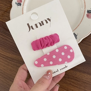 Détails de barrettes à cheveux faites main en tissu rose à fleurs et pois