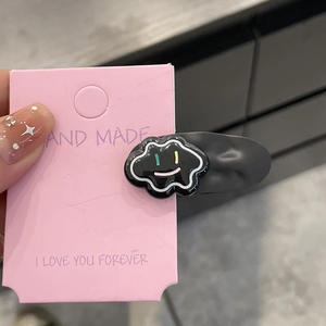 Cute black cloud smiley face hair clip on pink card board for stylish women