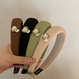 Luxury Fabric Sponge Padded Headband For Women Vintage Large Rhinestone Thickened High Top Hair Band Elegant Headwear