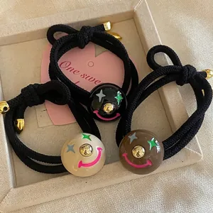 Élastique à Cheveux Épais Rigolo Étoile Visage Souriant Fleur Pour Femmes Mignon Chignon Queue de Cheval Haute Corde à Cheveux Tissée Main Durable Bijoux de Mode