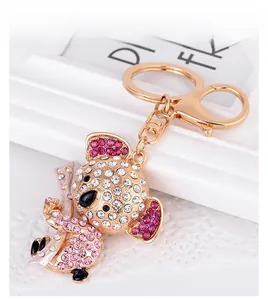 Detailed close-up of a koala keychain with pink and white rhinestones on a gold alloy base