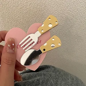 Cute Cheese Handle Cutlery Shape Hair Clip Novelty Resin Alloy Knife Fork Spoon Duckbill Clip Creative Hair Accessory Girls