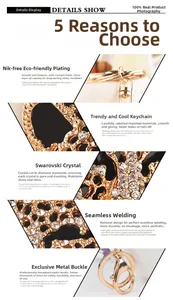 Detail view of gold leopard keychain with crystal rhinestones and nickel-free plating