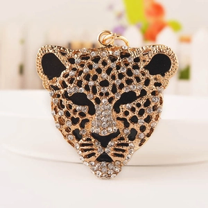 Luxury Zinc Alloy Leopard Head Rhinestone Keychain Creative Enamel Animal Pendant Sparkly Key Ring For Bag Decoration Women Men Gift