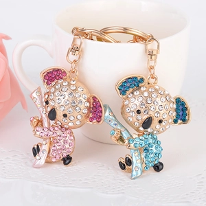 Sparkling rhinestone koala keychains in pink and blue for bags and accessories