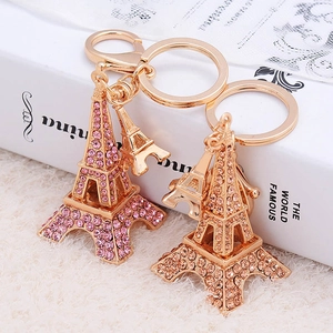 Porte-clés de Luxe en Alliage avec Strass Forme Tour Eiffel de Paris Plaqué Or Pendentif de Sac Voiture Bijoux Cadeau Femme