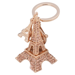 Porte-clés Tour Eiffel en or rose avec cristaux roses pour charms de sac à main